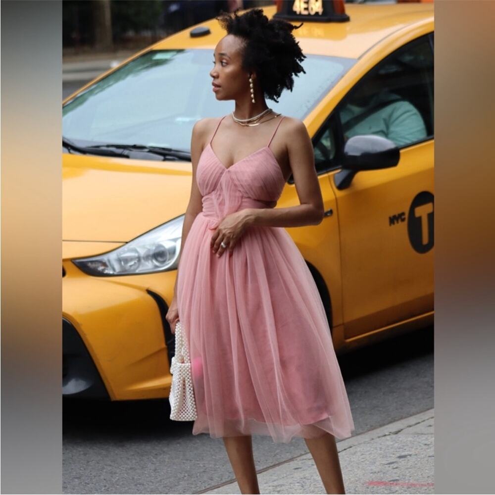 ASOS Pink Pleated Tulle Side Cutout Tie Back Knee Length Dress 6 Balletcore